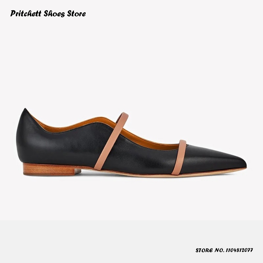 Men'S Shoes For Summer - Damskie skórzane baleriny z podwójnymi paskami,