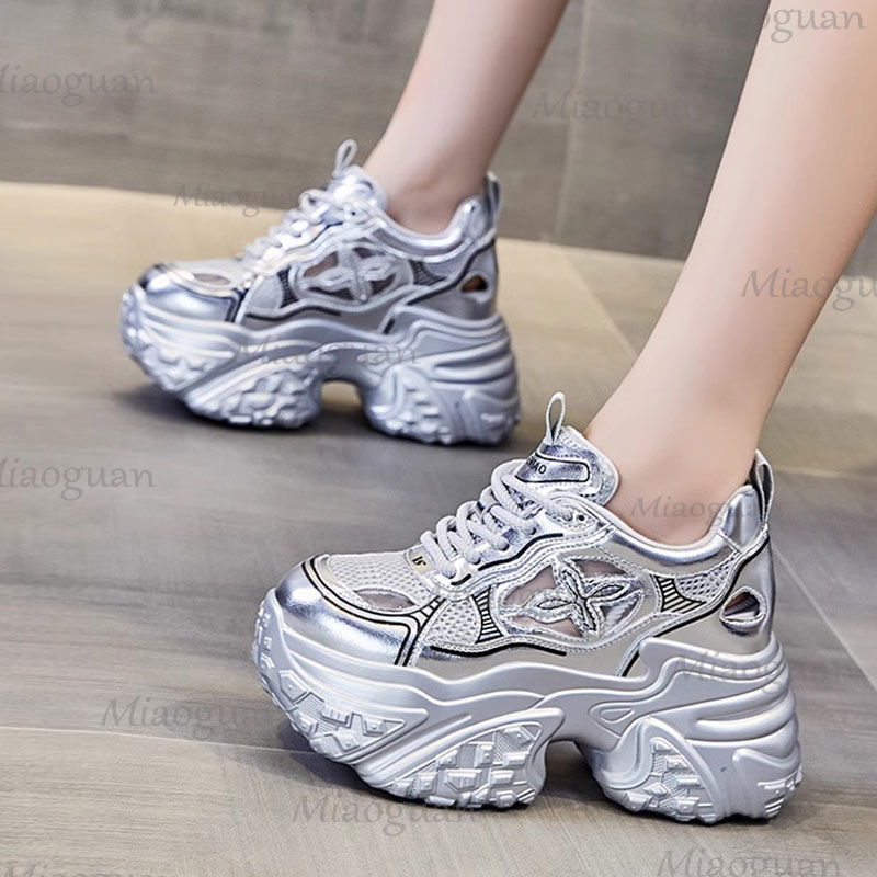Mesh Trainer Breathable - Damskie sneakersy na platformie 7 cm,